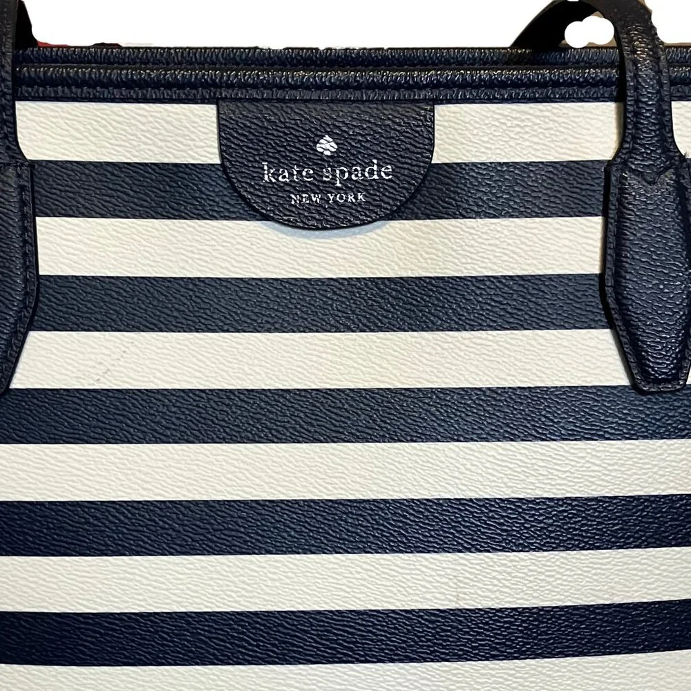EUC Kate Spade Lori Navy & White Stripe Tote - Picture 2 of 13
